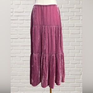 Pink Crushed Velvet Tiered Midi Skirt Boho Romantic Gypsy Cottagecore Size 4